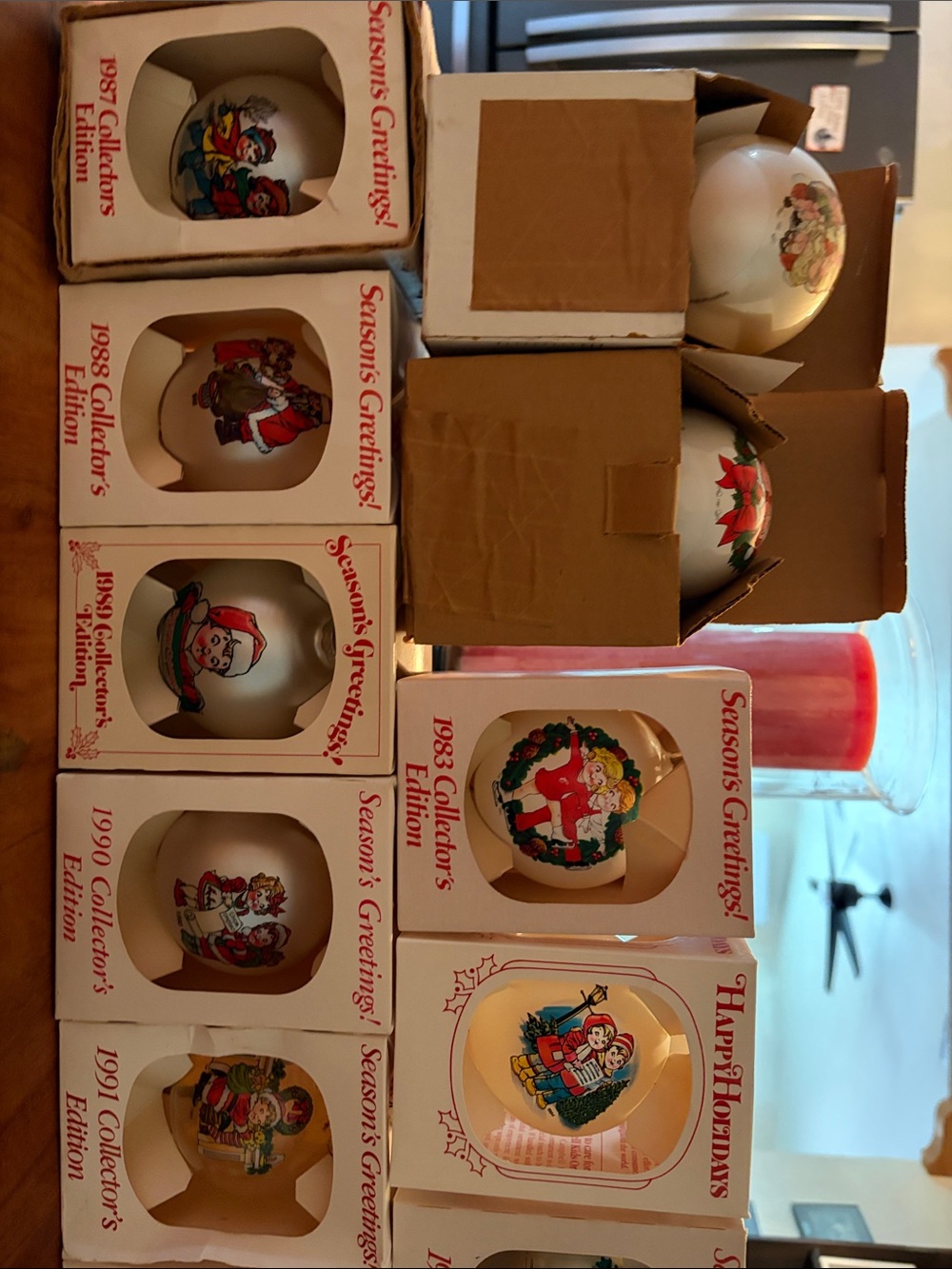 Season's Greetings White Glass Christmas Ornament Set - Collector's Edition